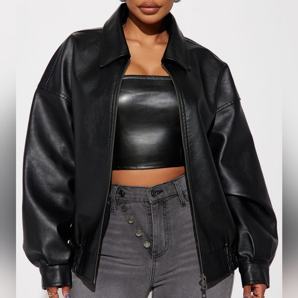 Women's Black Faux Leather Jacket